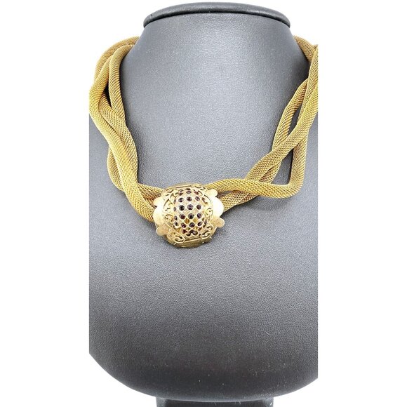 Vintage Unique Mesh Twisted Necklace w/ Rhinestone Center (A8102) - Picture 3 of 6